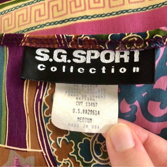 Vintage S. G. Sport Patterned Button Up and Tank Top Set Purple Gold Green - Picture 9 of 10